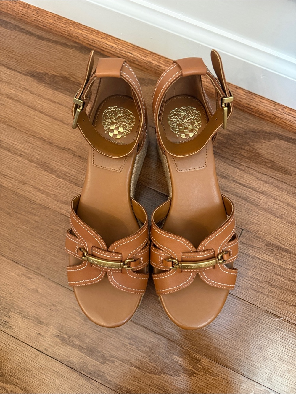 Brunch or Church Go To Wedges Vince Camuto Tan Wedge Sandals with Gold Accents - Picture 5 of 7